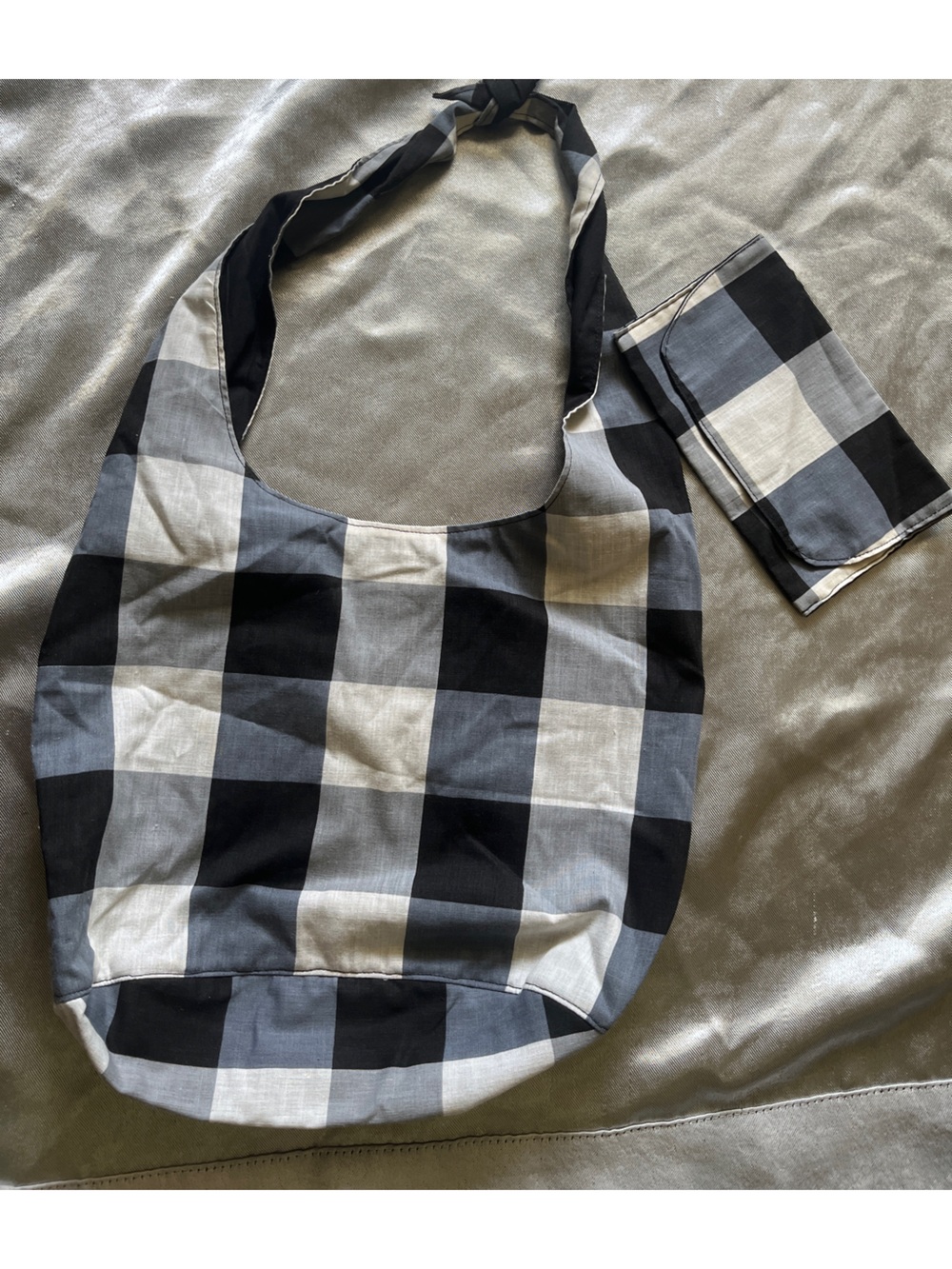Hand Crafted Black & Gray Check Cotton Shoulder Bag